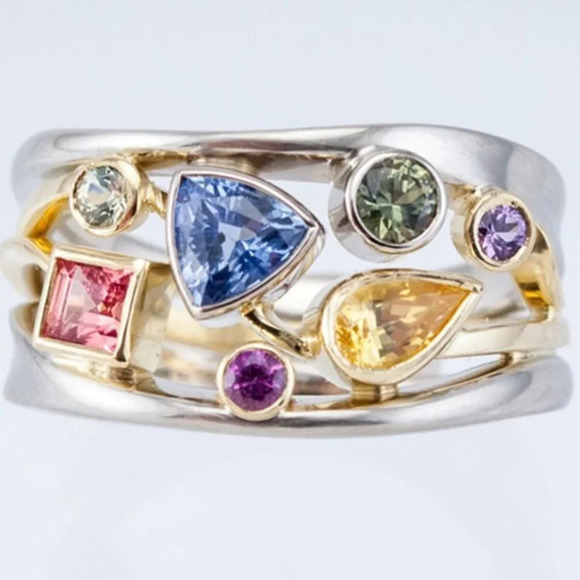 ▶Multi Color Stone 925 Silver Ring for Women, F032 (LIMITED EDITION!!) - Picture 2 of 7